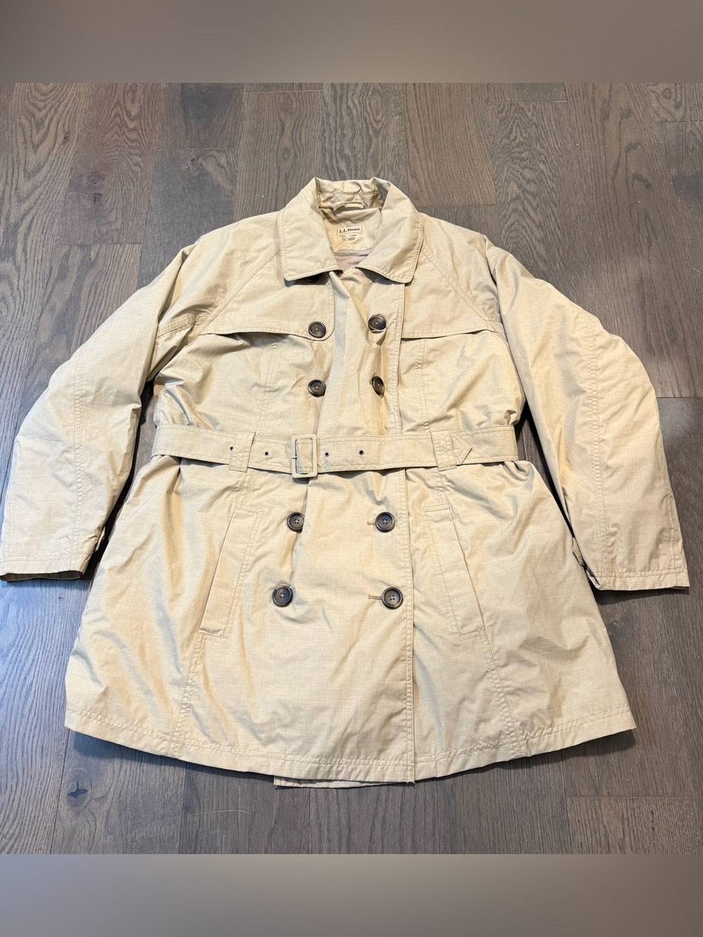 LL Bean Women's Primaloft Removable Liner Double Breasted Trench Coat Sz XL Tan